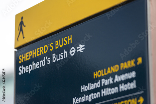 Photography London travel board, Shepherd's Bush station sign