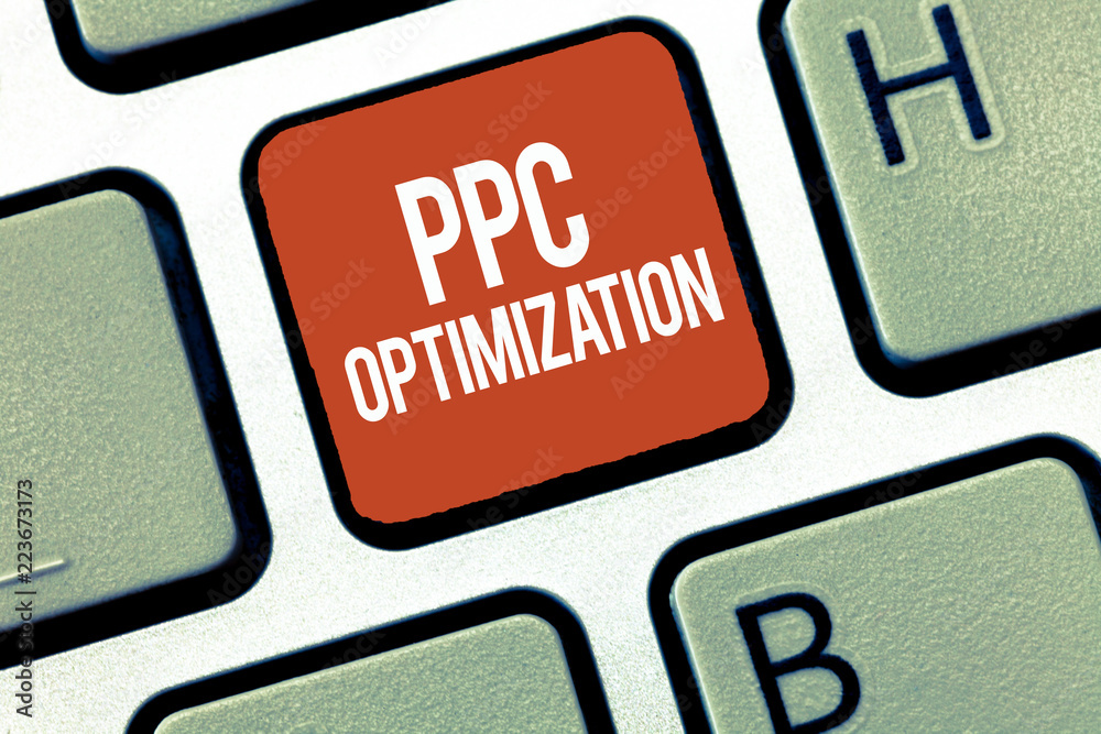 Text sign showing Ppc Optimization. Conceptual photo Enhancement of search engine platform for pay per click.