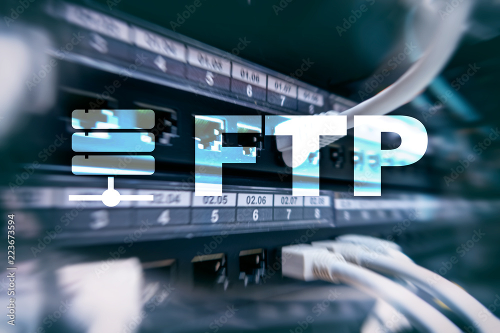 FTP - File transfer protocol. Internet and communication technology concept.