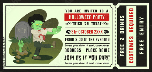 Halloween party invitation ticket style with illustration .