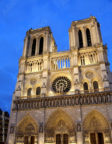 Basilica of Notre Dame in Paris France by night