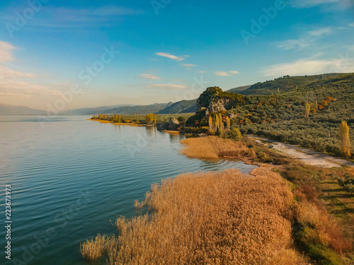 Aerial view from Lake Iznik with reeds in Turkey during autumn photo