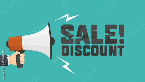 Shouts megaphone. Announcement of discount. Vector Design