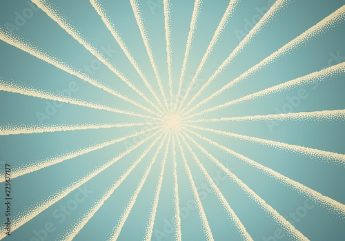Dotwork sun rays card with stippled dots in vintage or grungy tattoo retro style