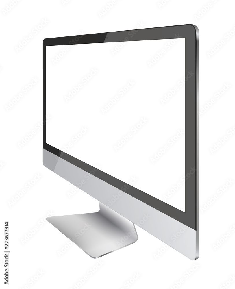Computer monitor display with blank screen isolated on white background ...