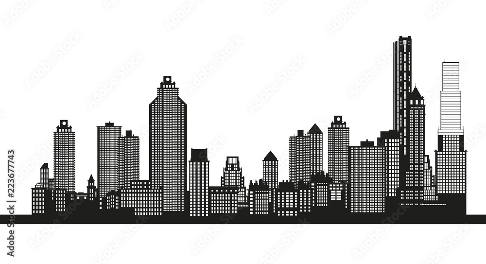 Silhouette of the city. Cityscape design. Skyline architecture