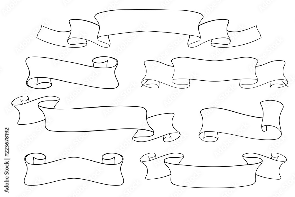 Paper scrolls. Outline set of illustrations Paper scrolls. Outline set of illustrations