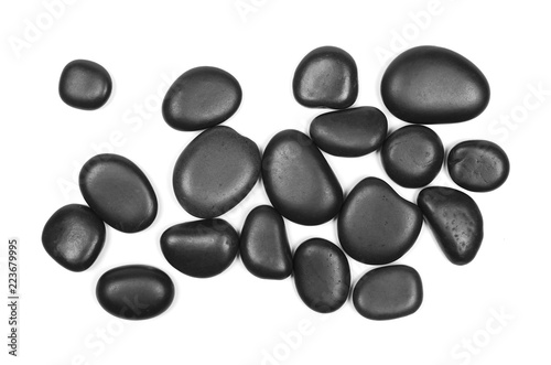 Black rock pile isolated on white background, top view