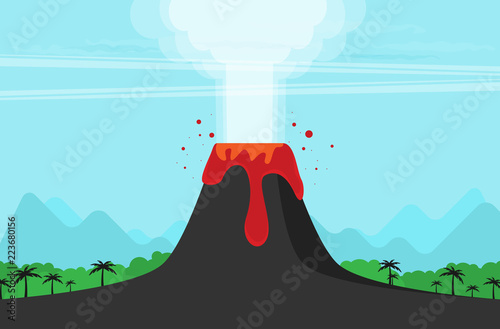 Vector Illustration of Volcano Eruption. Flat Design Style.