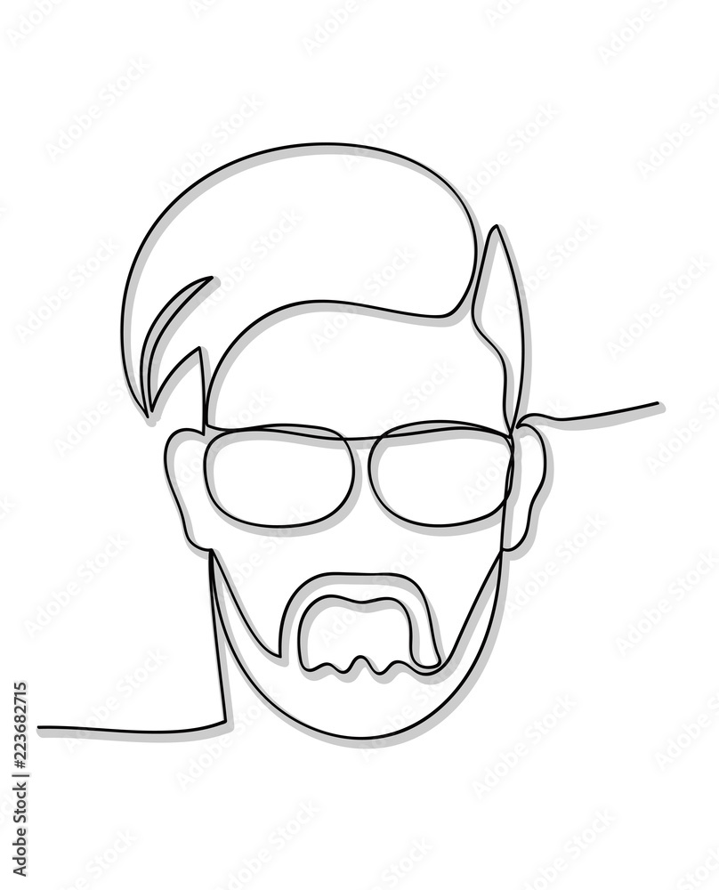 Minimalistic hand-drawn one continuous line illustration of male head with  modern hairstyle beard and pair of glasses. Vector icon on transparent  background. Stock Vector | Adobe Stock