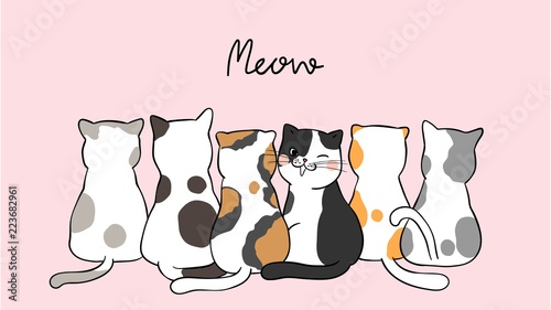 Banner background cute cats on pink pastel
