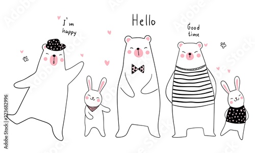 Banner background funny animal bear and rabbit