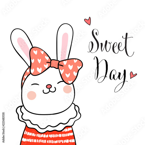 Draw cute rabbit and beauty bow on head