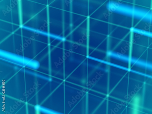Virtual reality concept: glowing lines in cyberspace. Abstract background for information technology and data protection. Visualization of big data or social network. EPS 10 vector illustration.