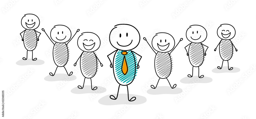 Teamwork concept with hand drawn cartoon people following the leader. Vector Teamwork concept with hand drawn cartoon people following the leader. Vector