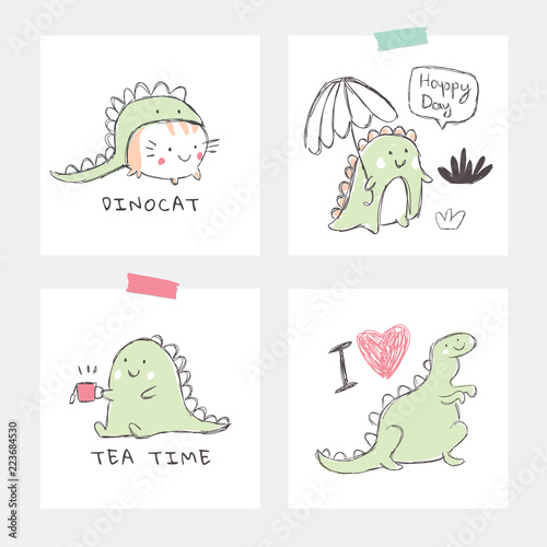 Set of Interior Posters with dino baby animals