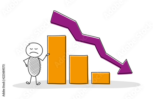 Funny cartoon character holding business graph. Vector.