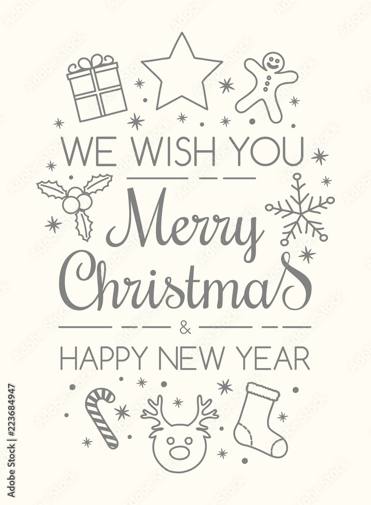 Design of Christmas calligraphy with decorations. Vector.