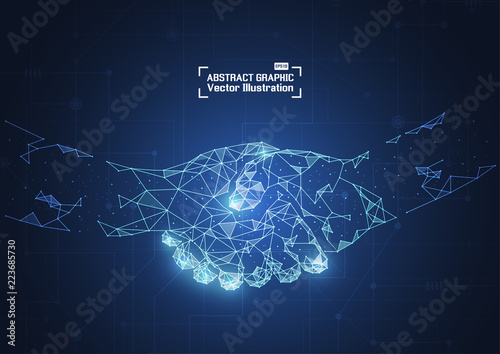 Business concept handshake. Abstract mesh and points and lines technology connection on white background. Vector illustration