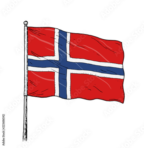Flag of Norway drawing - vintage like colour illustration of Norwegian flag. Isolated contour on white background.