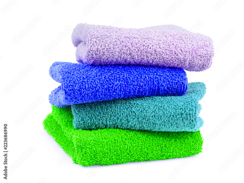 Multicolored towels on a white background Multicolored towels on a white background