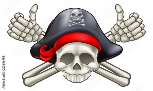 Skull and crossbones pirate Jolly Roger  giving a thumbs up