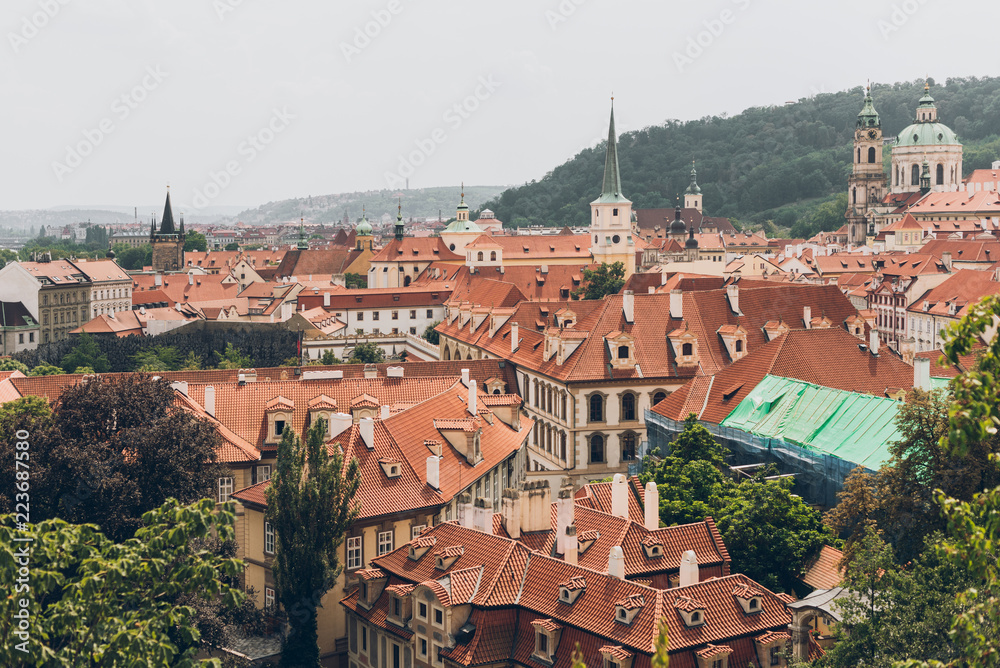 aerial view of famous prague old town cityscape with beautiful architecture