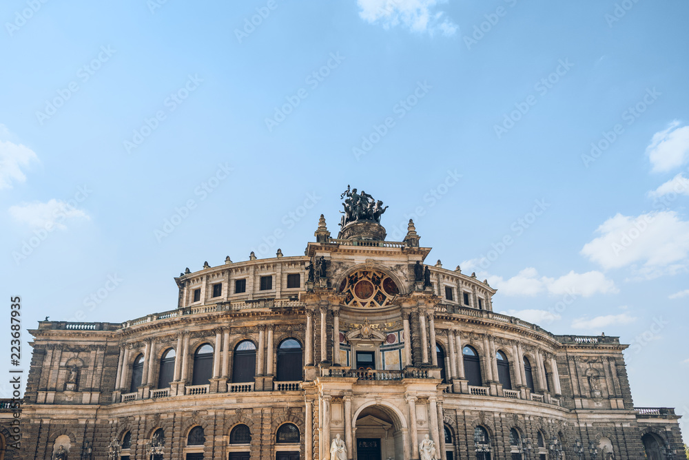 low angle view of beautiful architecture of Semperoper opera house in Dresden, Germany