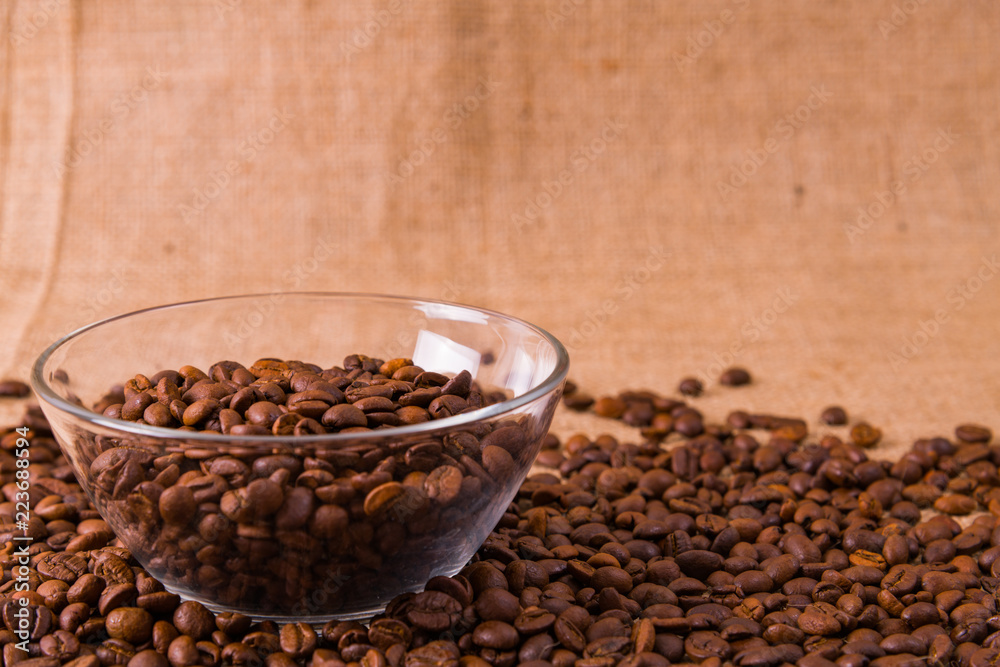 Coffee beans in burlap sack Coffee beans in burlap sack