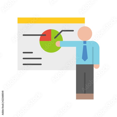businessman present pie chart on board, business and seo concept icon