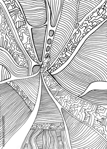 Coloring page abstract pattern, maze of ornaments. Psychedelic stylish card.