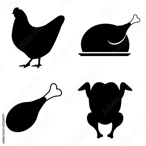 Chicken icon, silhouette, logo on white background