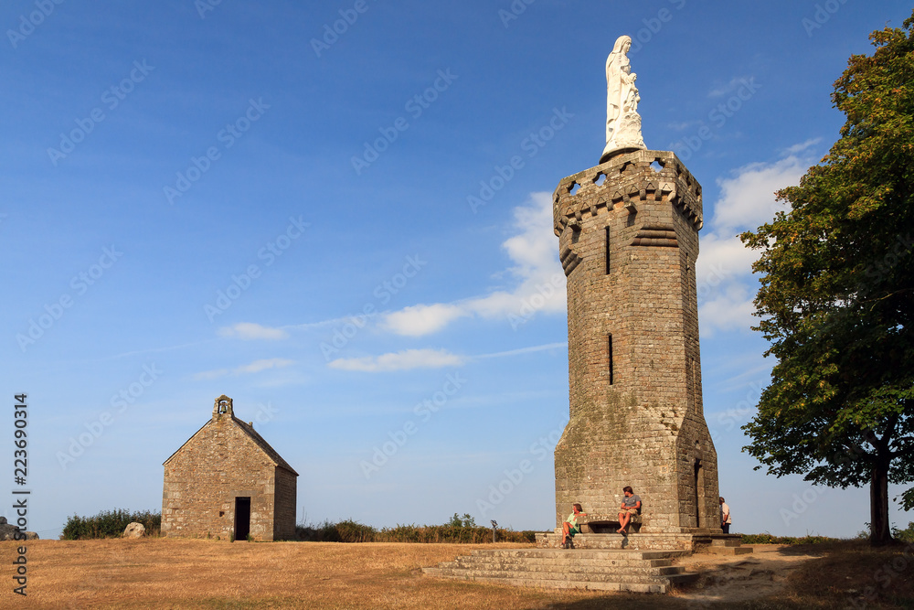 Beautiful view of the chapel and tower on Mont Dol (Chapelle Saint-Michel du Mont Dol) in Brittany (Bretagne), France
