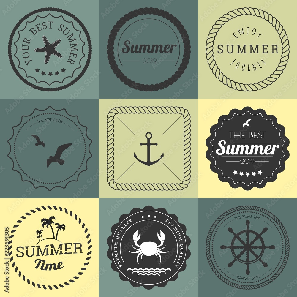 Obraz premium Set of 9 design summer elements, frames, borders