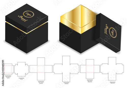 hard board paper rigid box 3d mockup with dieline