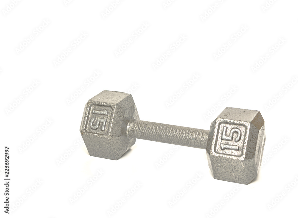 Chrome dumbbell isolated, healthy lifestyle concept Chrome dumbbell isolated, healthy lifestyle concept