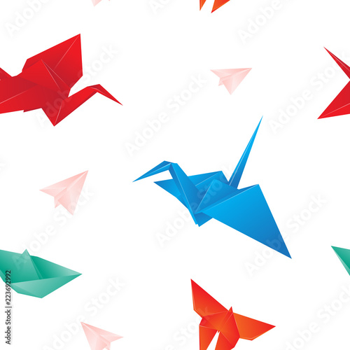 Origami bird background. Seamless pattern. Vector illustration