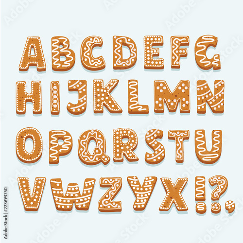 Canvas Print Christmas or New Year alphabet cookies set with glaze vector illustration