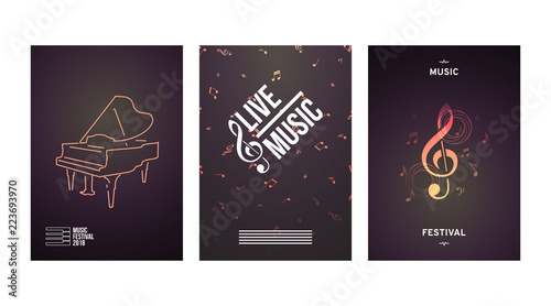 Music posters template. Vector illustration with piano icon and G clef. 