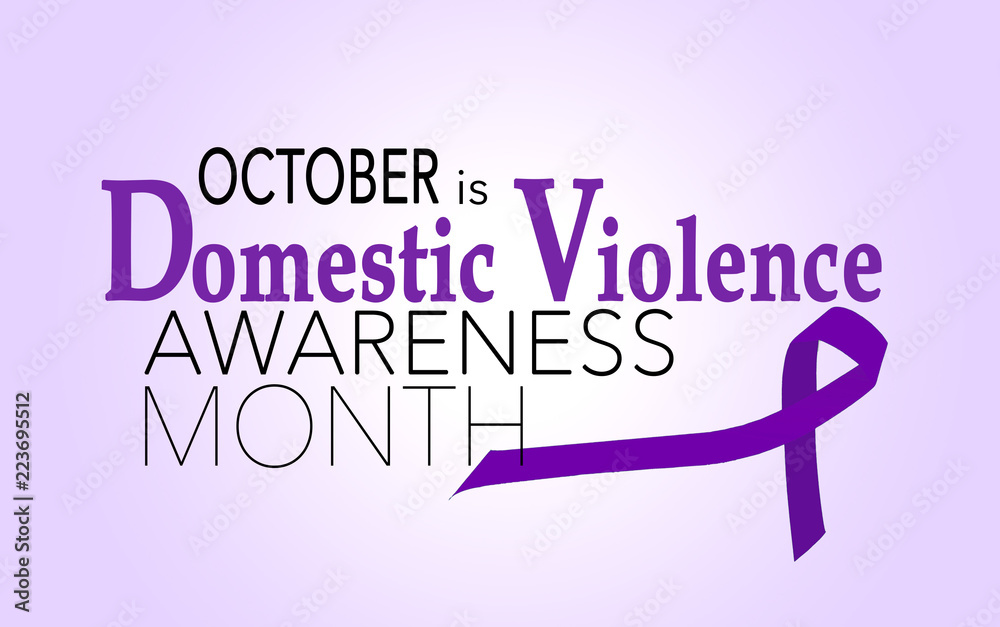 October is domestic violence awareness month, background with purple ribbon. - obrazy, fototapety, plakaty 