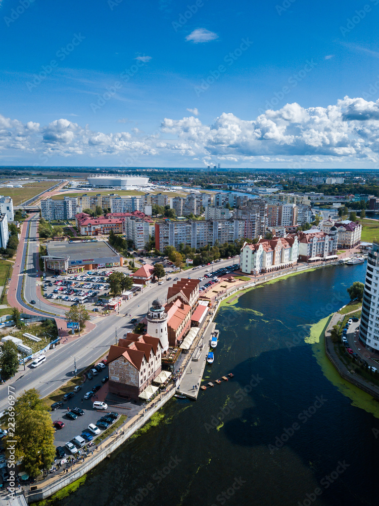 Aerial: The Fishing Village in Kaliningrad, Russia