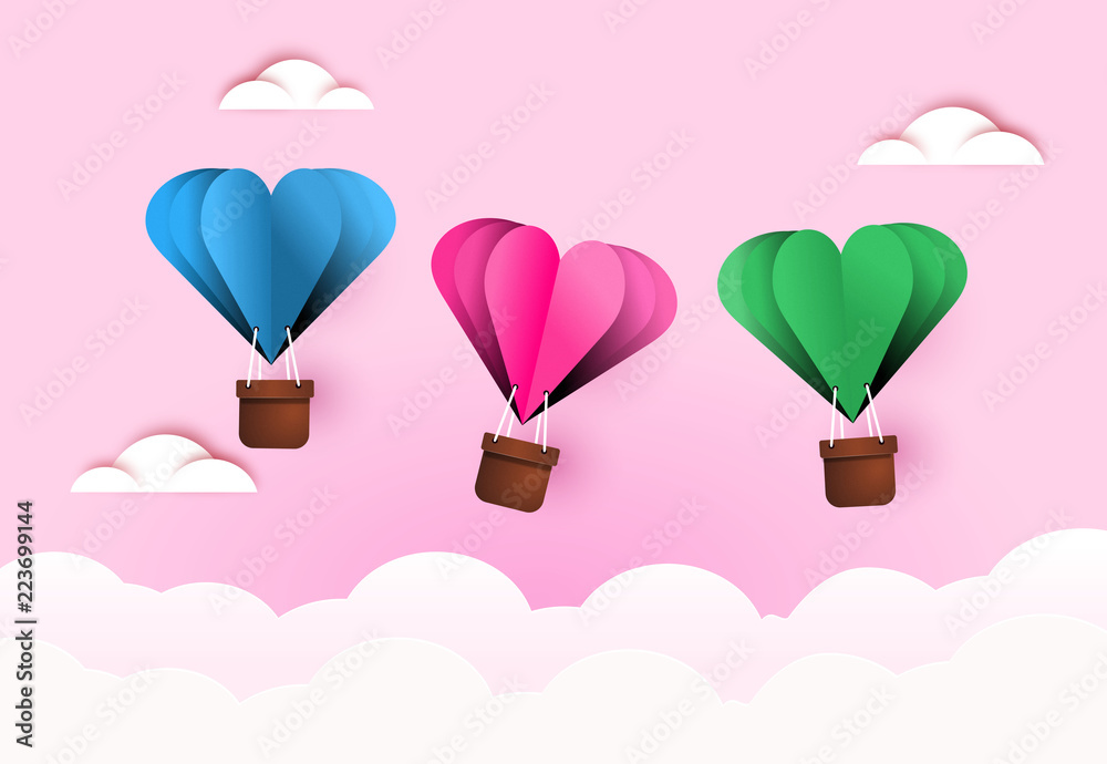 Love and valentine day. Colorful Heart air balloon.
