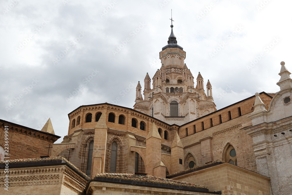 The Nuestra Señora de la Huerta gothic and mudejar cathedral dome in a cloudy, autumn day in Tarrazona, Aragon, Spain