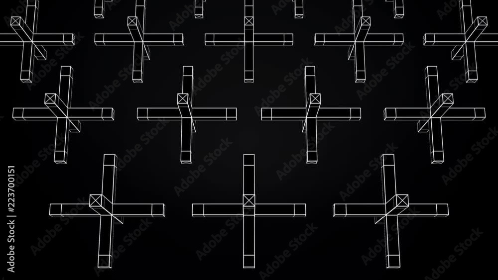Abstract animation of movement of geometric shapes on a black background. Geometrically complex shapes