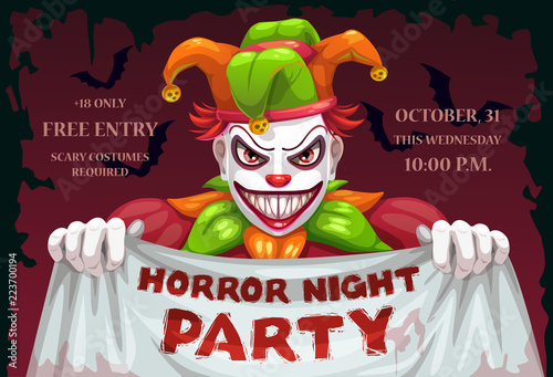Horror night Halloween party. Vector creepy invitation banner design.