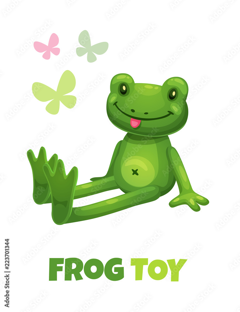 Cute cartoon green frog stuffed toy. Vector baby plush toy icon. Cute cartoon green frog stuffed toy. Vector baby plush toy icon.