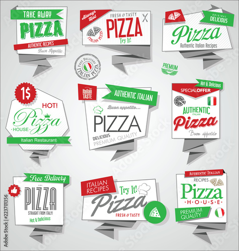 Vector collection of pizza labels and badges