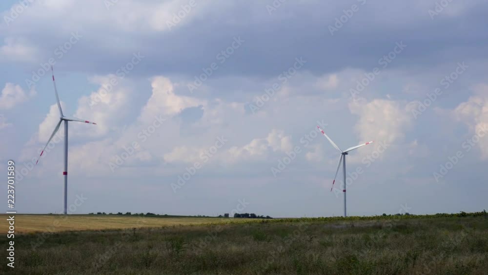 Gorgeous panoramic view on wind power turbine generator station ecology saving environment renewable energy source Gorgeous panoramic view on wind power turbine generator station ecology saving environment renewable energy source