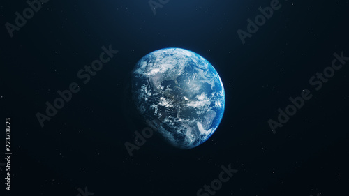blue realistic glow earth in open space
