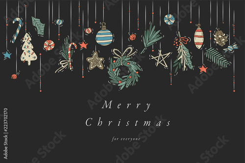 Vector hand draw design for Christmas greetings card colorful color. Typography and icon for Xmas background, banners or posters and other printables. Winter holidays design elements.
